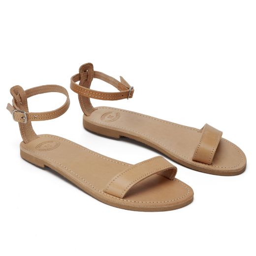 Women's leather flat sandals with single front strap