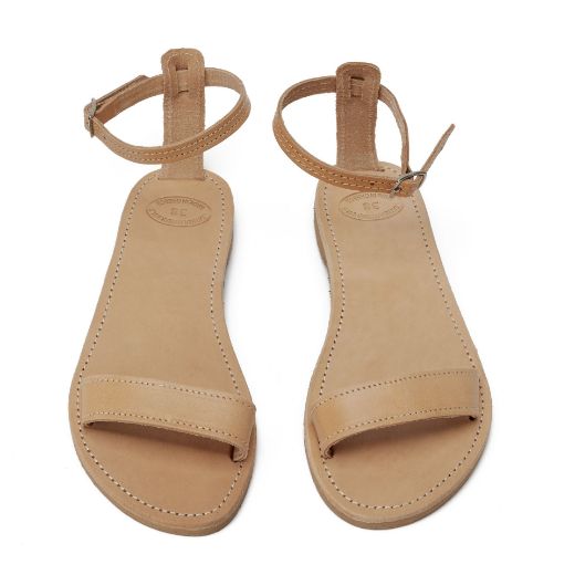 Natural leather ankle strap sandals for women
