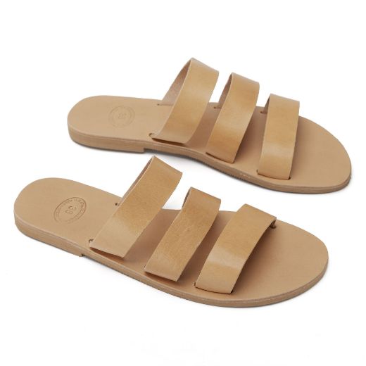 Handmade leather slide sandals with three wide straps