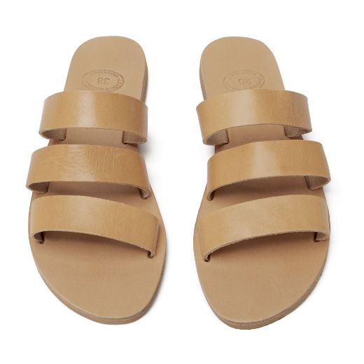 Minimal women's leather slide sandals in natural leather
