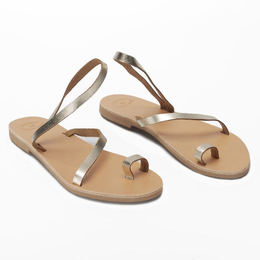 Handmade gold leather ankle strap sandals for women