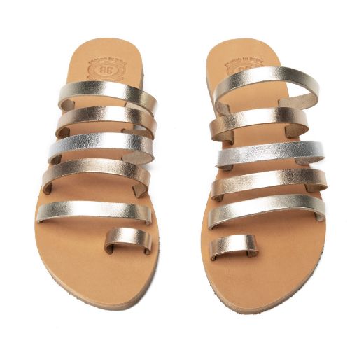 Handmade gold leather sandals with multiple slim straps