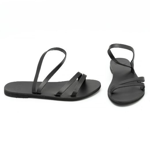 Women's black flat sandals with delicate ankle straps
