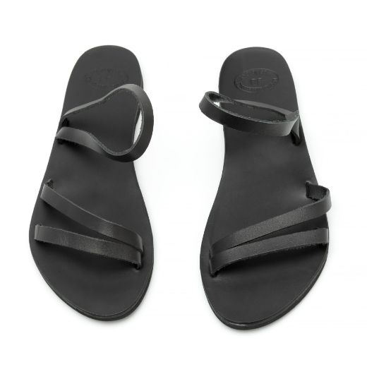 Minimalist black leather sandals with thin straps for women