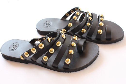 Picture of Handmade black woman leather sandals with studs