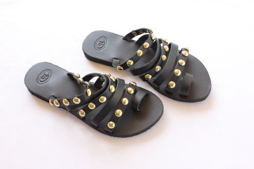 Picture of Handmade black woman leather sandals with studs