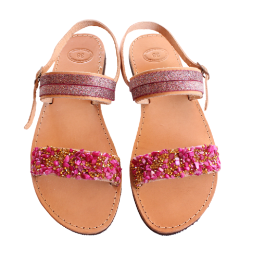 Picture of Woman leather sandals pink with rhinestones