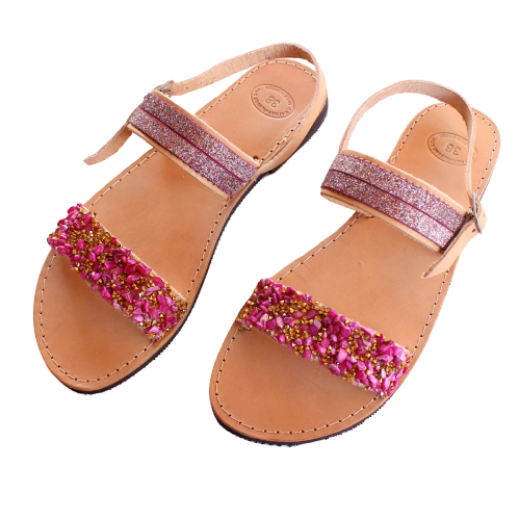 Picture of Woman leather sandals pink with rhinestones