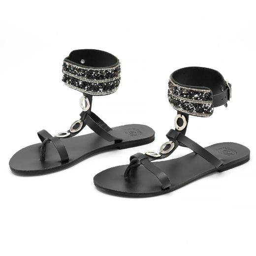 Picture of Handmade woman leather sandals with rhinestones