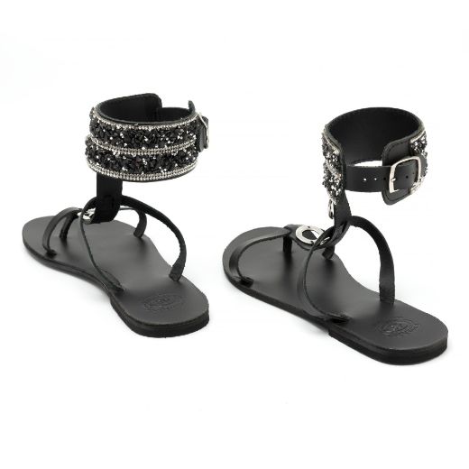 Picture of Handmade woman leather sandals with rhinestones