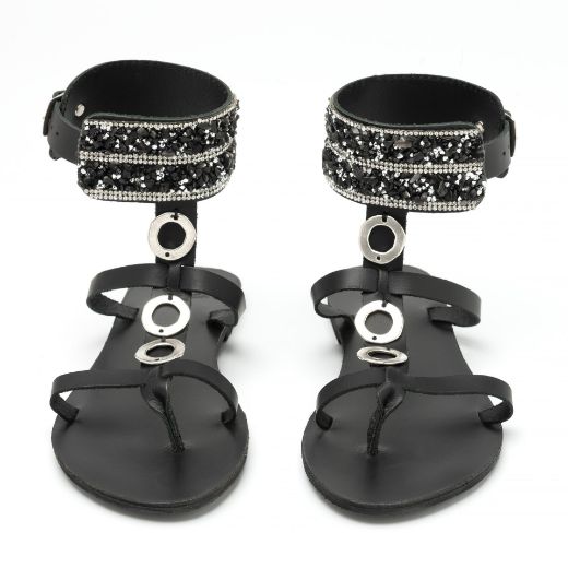 Picture of Handmade woman leather sandals with rhinestones