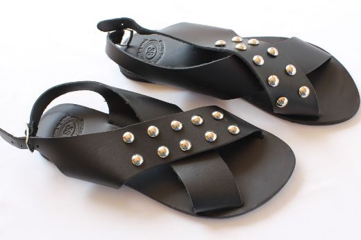 Picture of Handmade crossover black woman leather sandals with studs