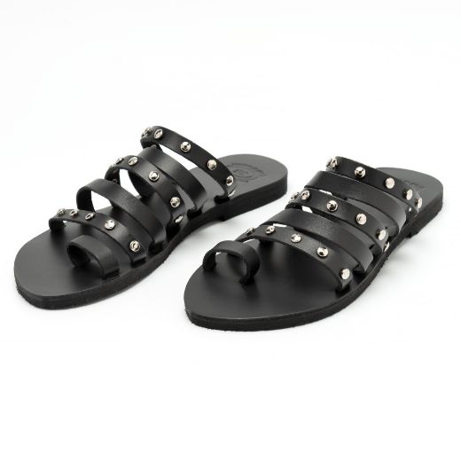 Picture of Handmade black leather sandals for woman with studs