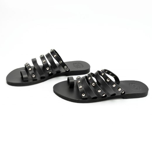Picture of Handmade black leather sandals for woman with studs