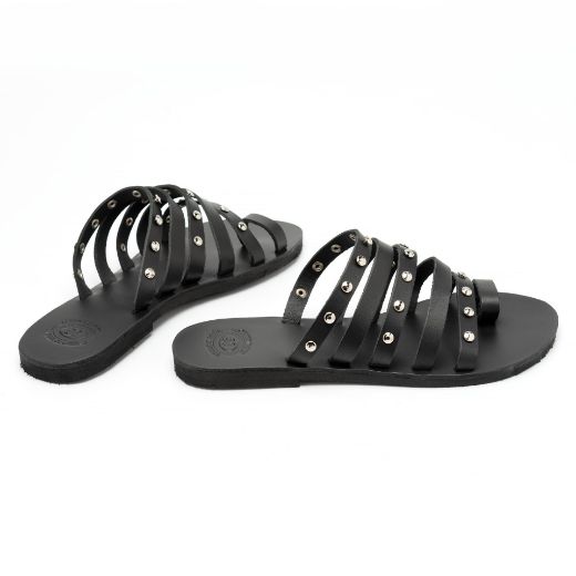 Picture of Handmade black leather sandals for woman with studs