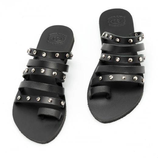 Picture of Handmade black leather sandals for woman with studs