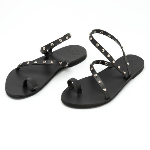 Picture of Black leather sandals for woman with studs