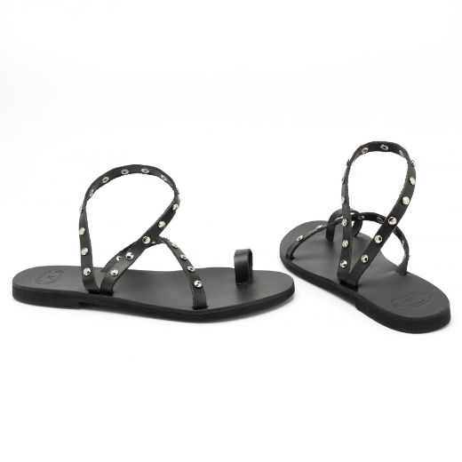 Picture of Black leather sandals for woman with studs
