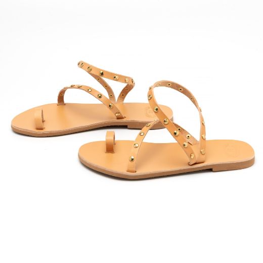 Picture of Handmade woman leather sandals beige with studs