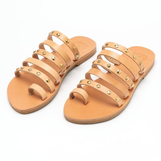 Picture of Handmade leather sandals for woman beige with studs