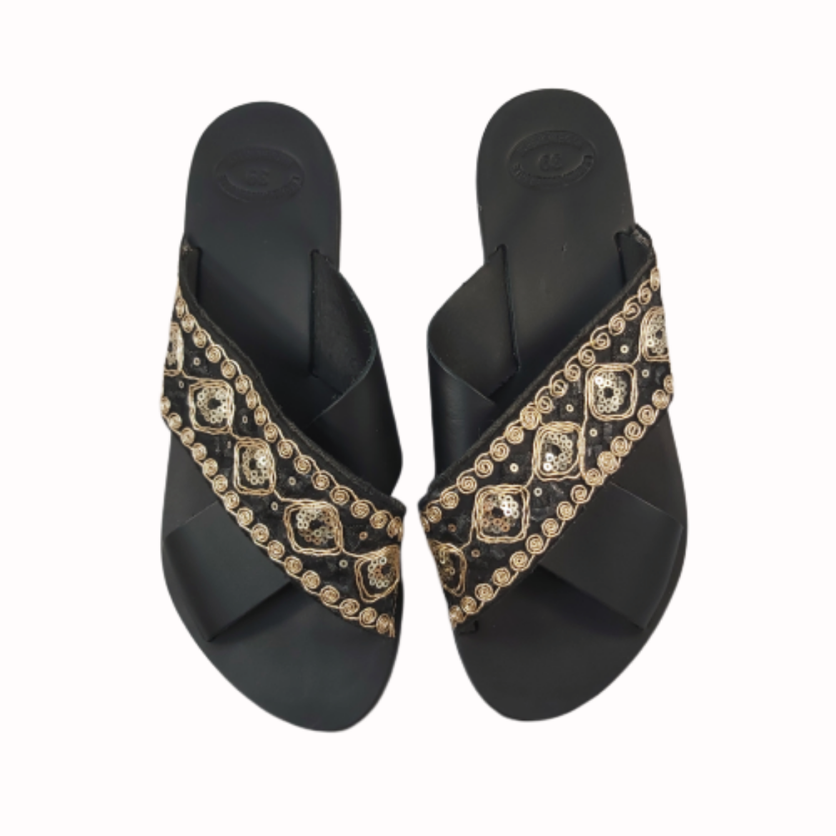 Picture of Woman leather sandals for woman black and gold