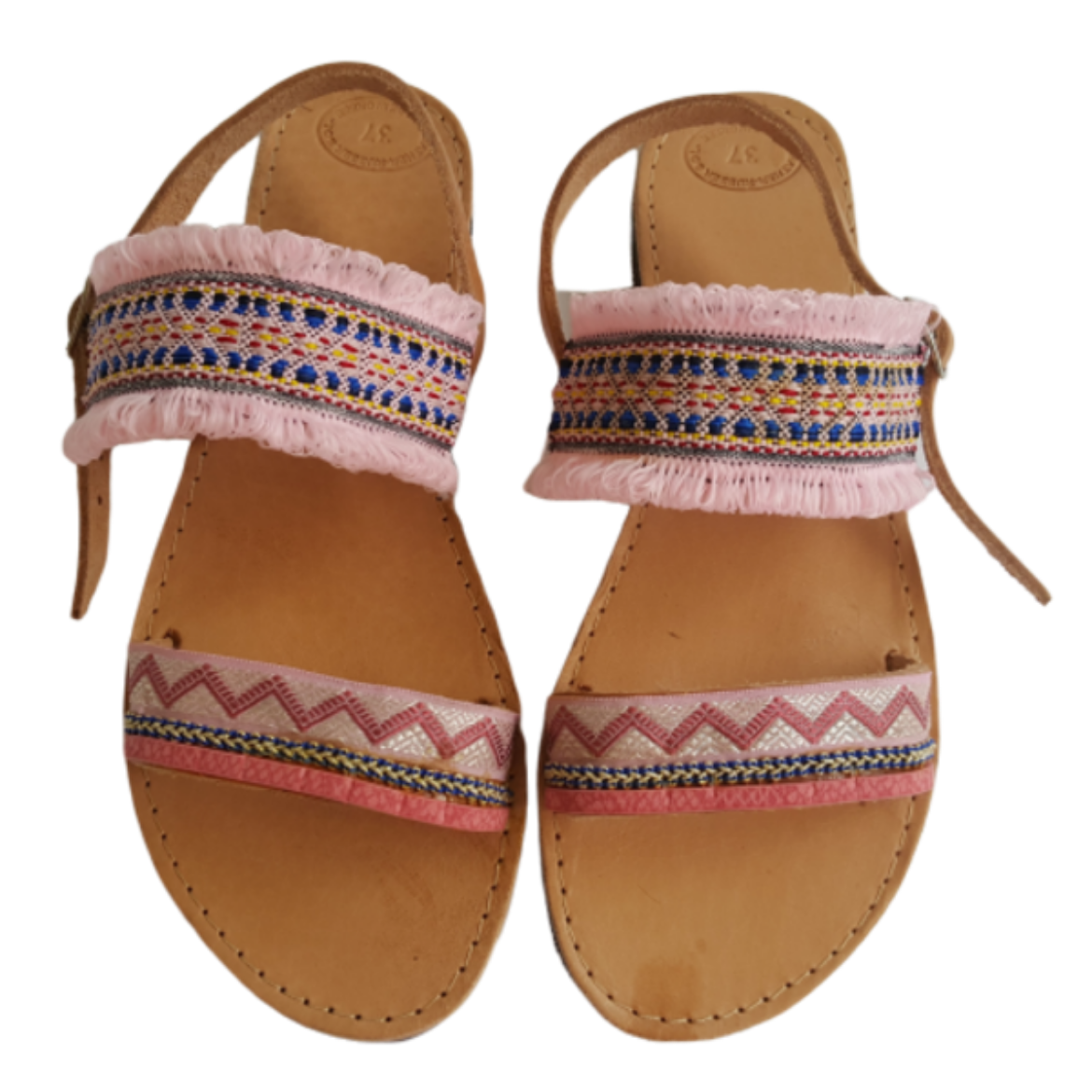 Picture of Woman leather sandals pink with rhinestones