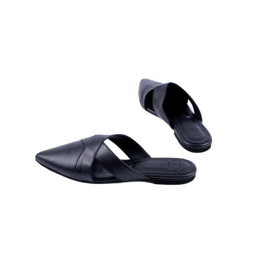 Picture of Mules shoes black leather flat