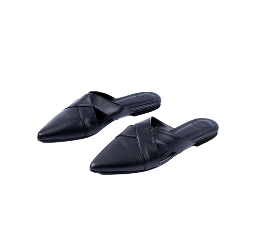 Picture of Mules shoes black leather flat