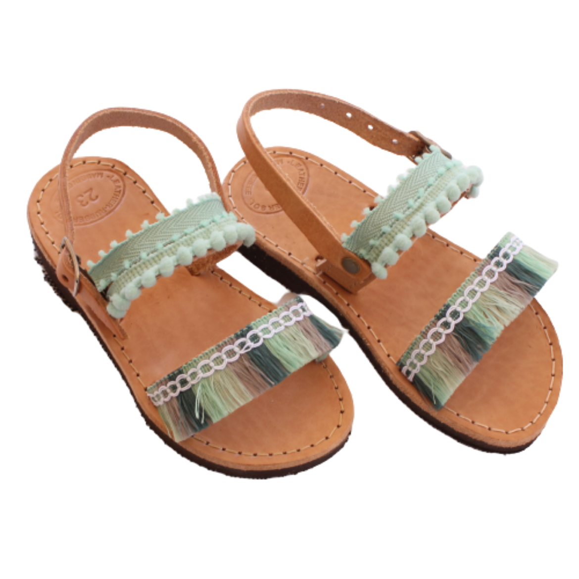 Picture of Boho handmade kids leather sandals mint