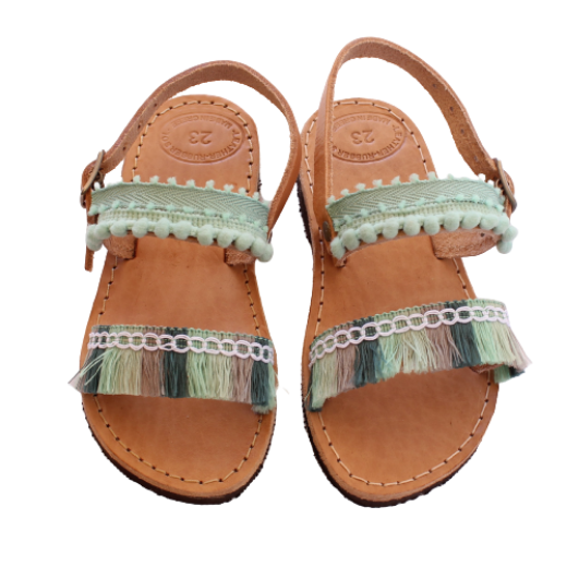 Picture of Boho handmade kids leather sandals mint