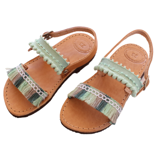Picture of Boho handmade kids leather sandals mint