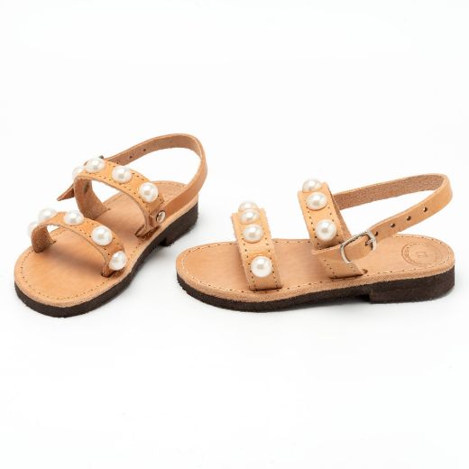 Picture of Handmade leather sandals for kids with pearls