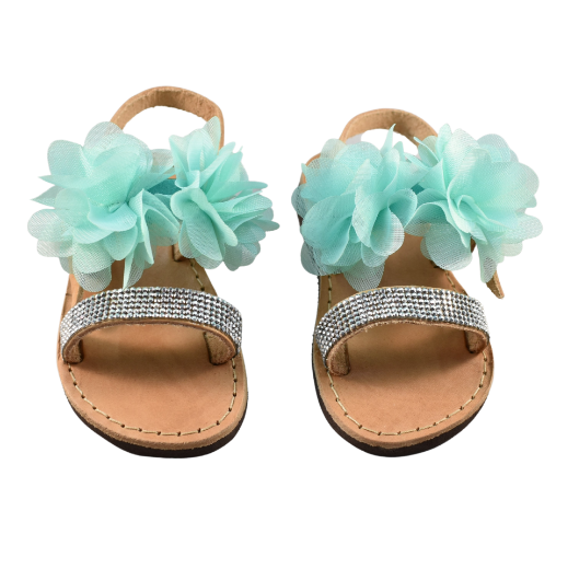 Mint flower sandals with sparkling details for girls
