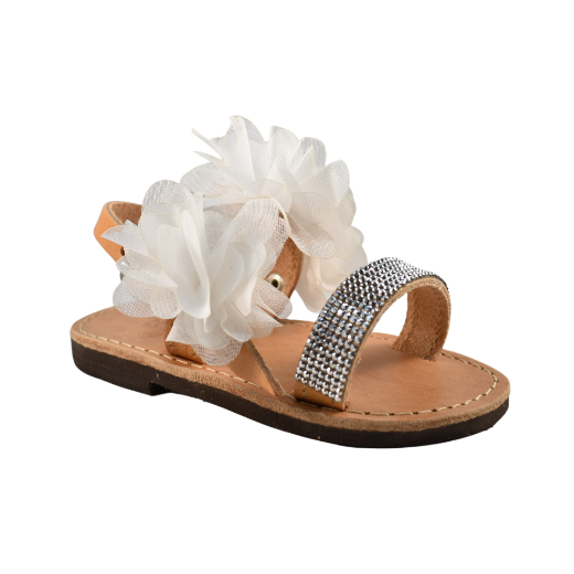 Picture of Handmade leather sandals for kids with white flowers