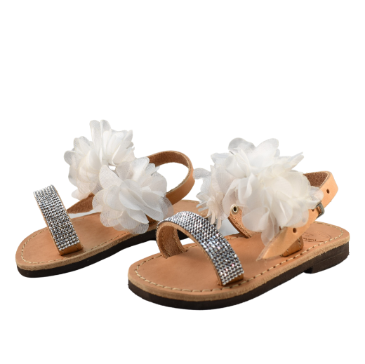 Picture of Handmade leather sandals for kids with white flowers