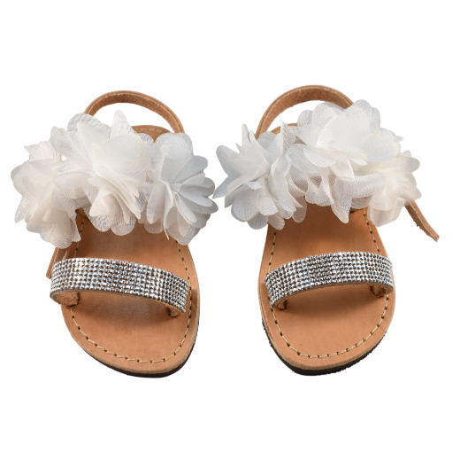 Picture of Handmade leather sandals for kids with white flowers