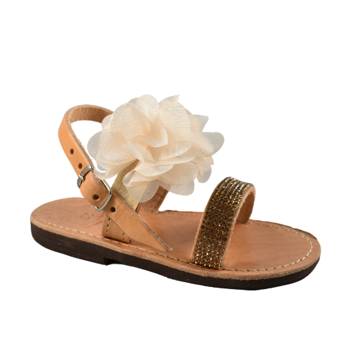Picture of Ηandmade kids leather sandals with ivory flowers