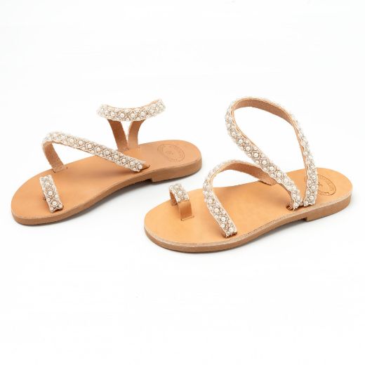 Picture of Kids leather sandals with pearls