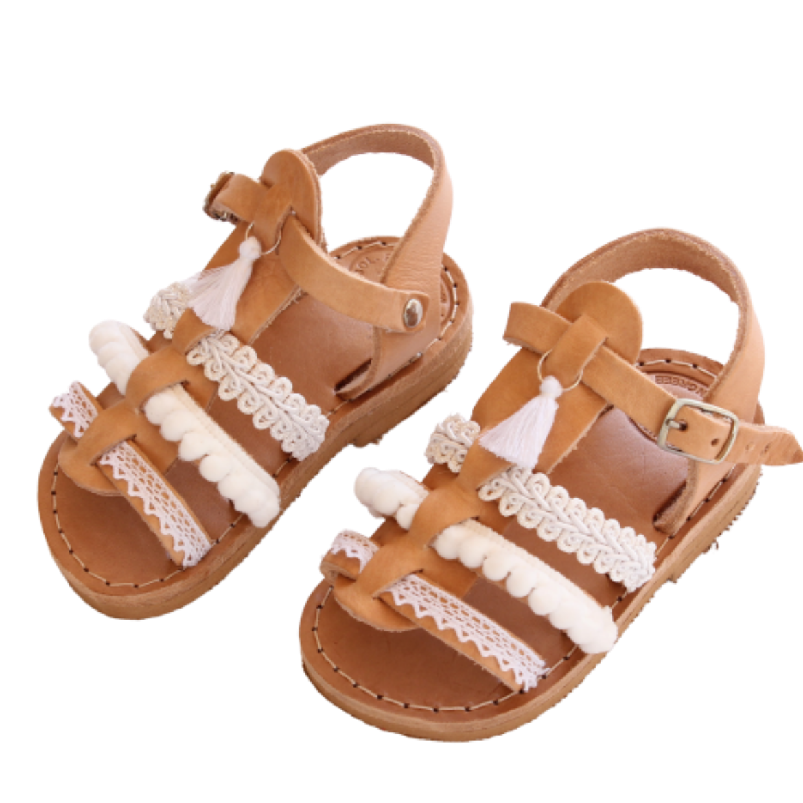 Picture of Kids leather sandals gladiator white with tassels