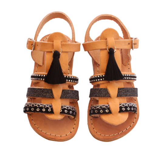 Picture of Kids leather sandals gladiator black with tassels