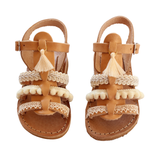 Picture of Kids leather sandals gladiator ivory with tassels