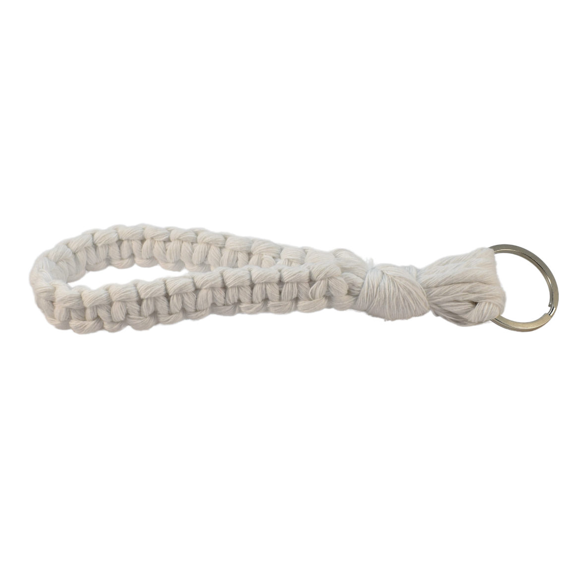 Handmade white macrame wristlet keychain