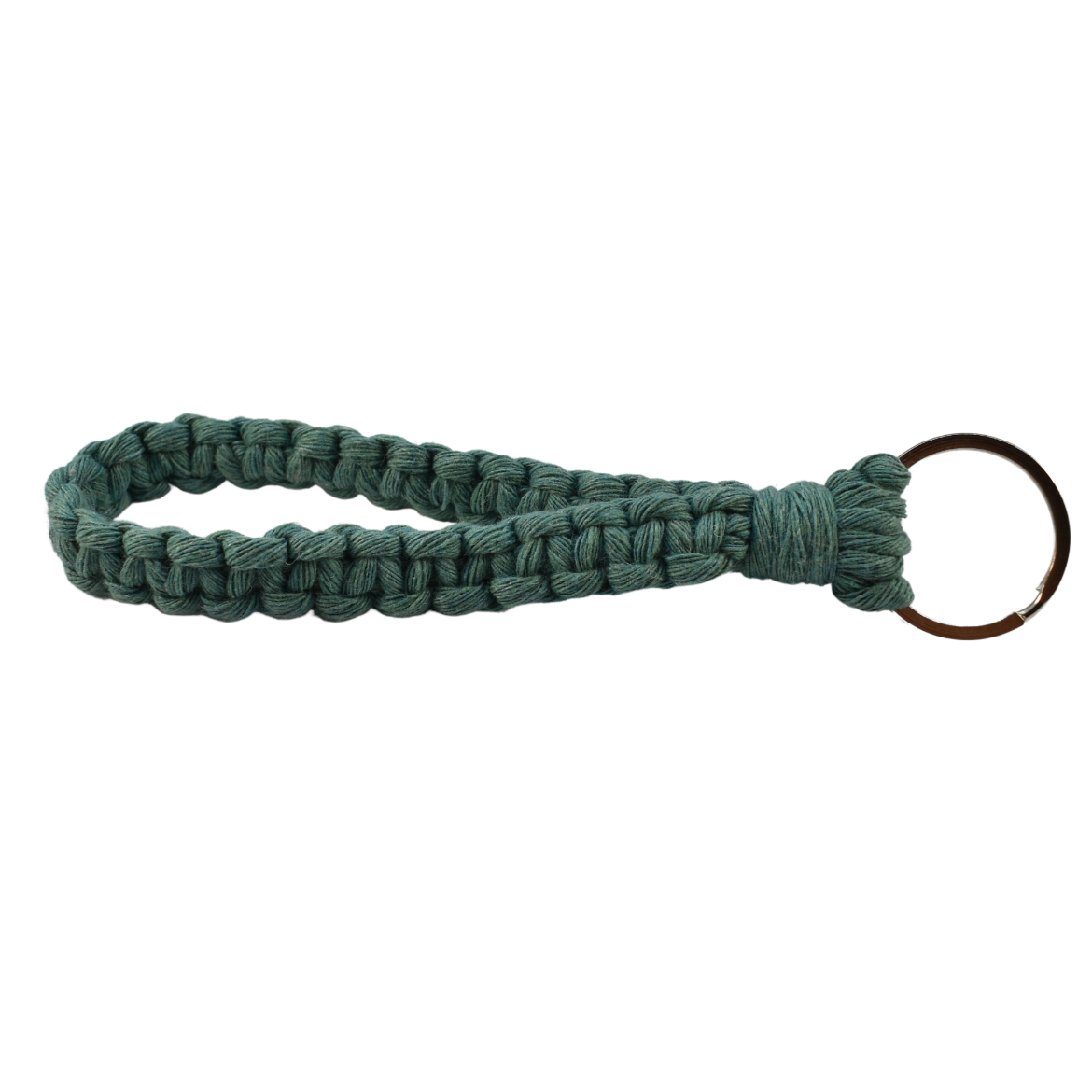 Handmade green macrame wristlet keychain