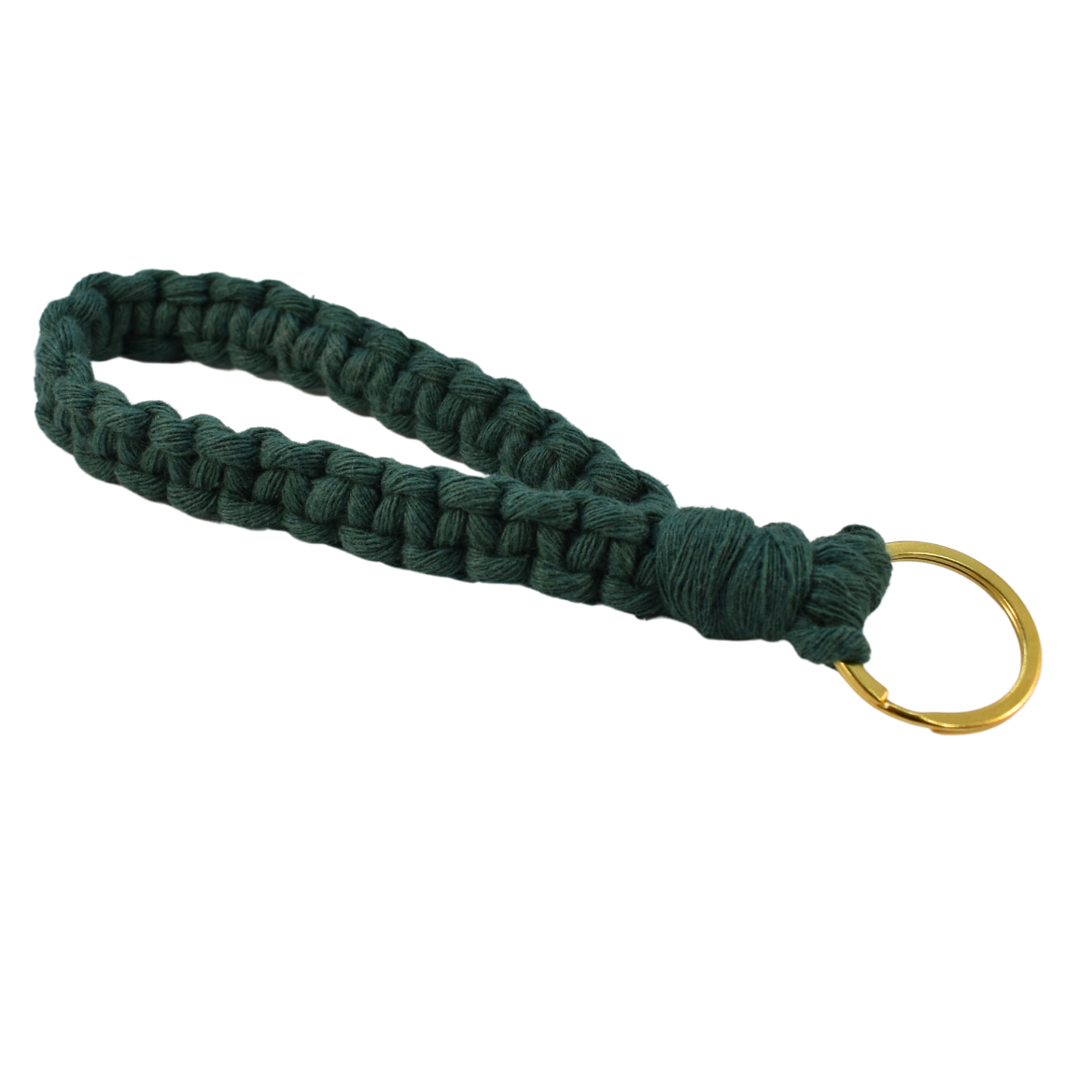 Handmade dark green macrame wristlet keychain