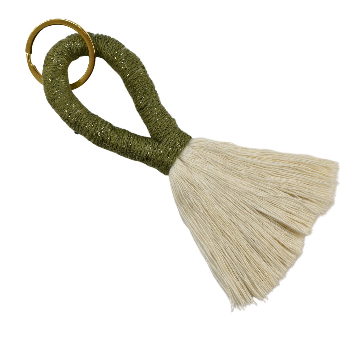 Handmade olive green tassel keychain