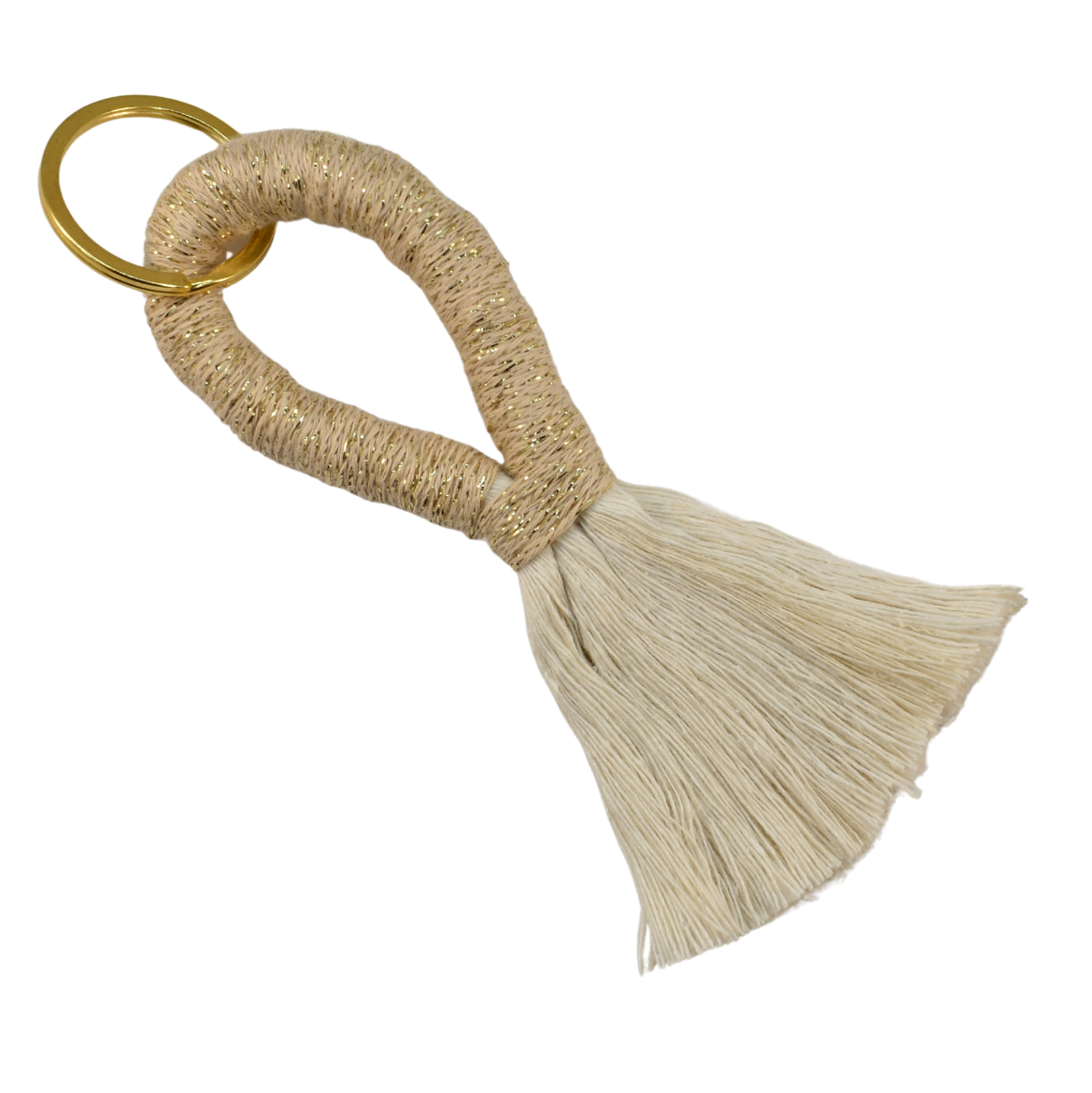 Handmade beige tassel keychain