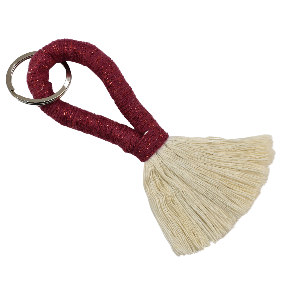 Handmade burgundy tassel keychain