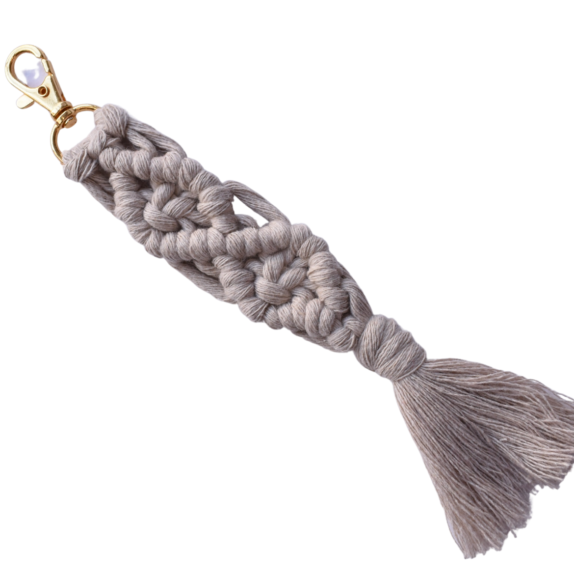 Handmade beige macrame keychain with lobster clasp