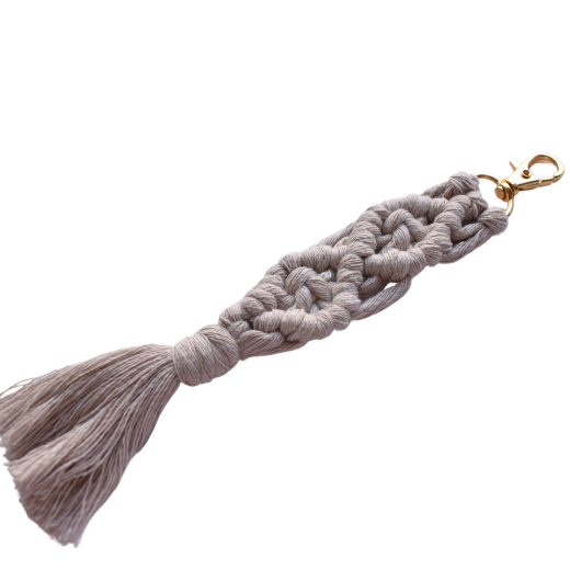 Picture of Handmade beige macrame keychain with lobster clasp
