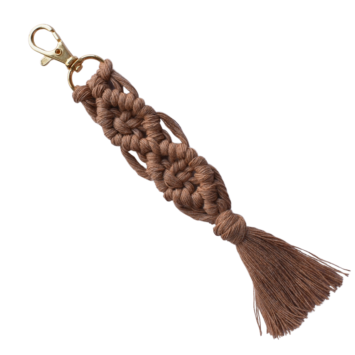 Handmade camel macrame keychain with lobster clasp
